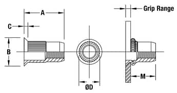 AECKS-M8-4.5ZI - Countersunk Head Knurled Round Body