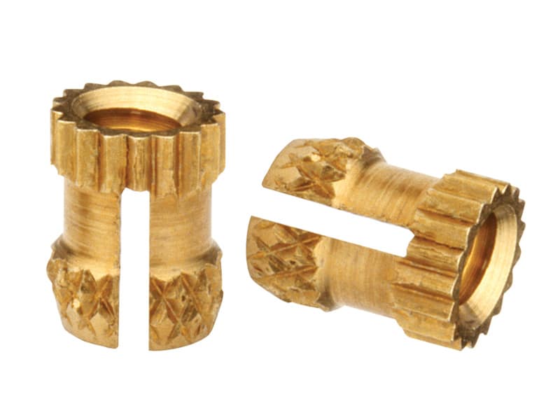 Slit-cut threaded insert with straight knurls for added torque resistance for use in press-in applications