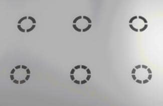 Stencil designs for pilot hole spokes on a PC Board.